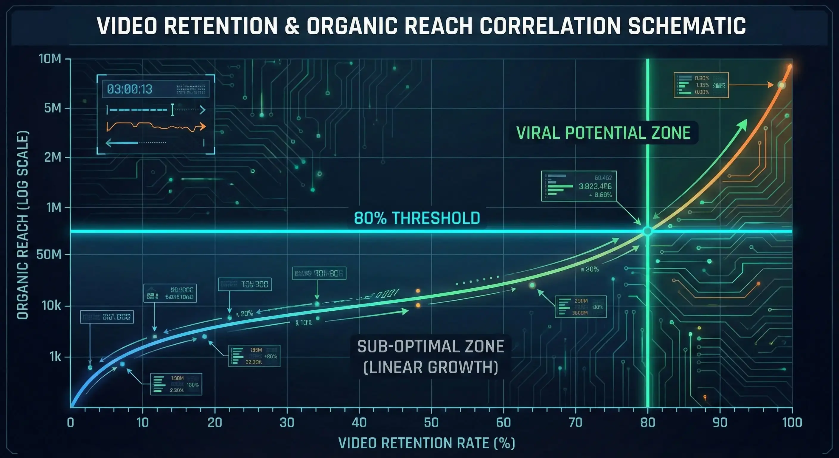 Chart showing correlation between retention rate and organic reach